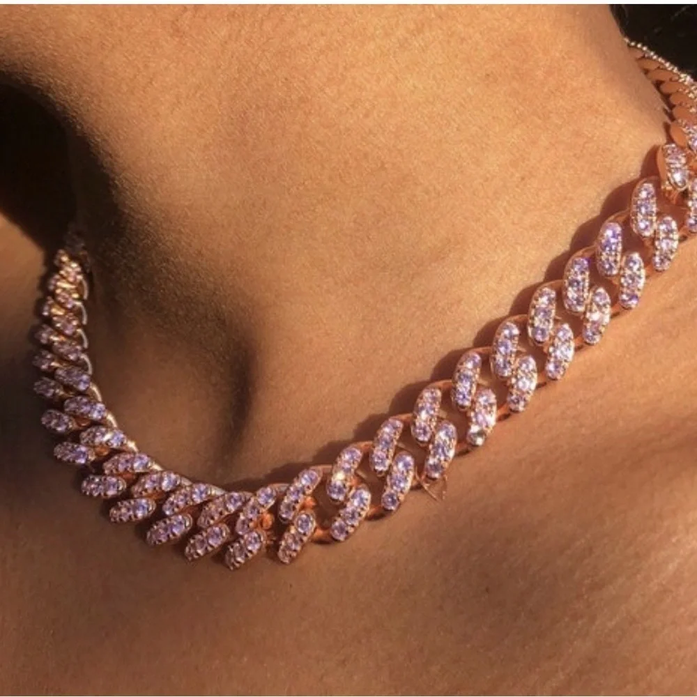 Pink  Rose Gold Women's Cuban necklace 18inch